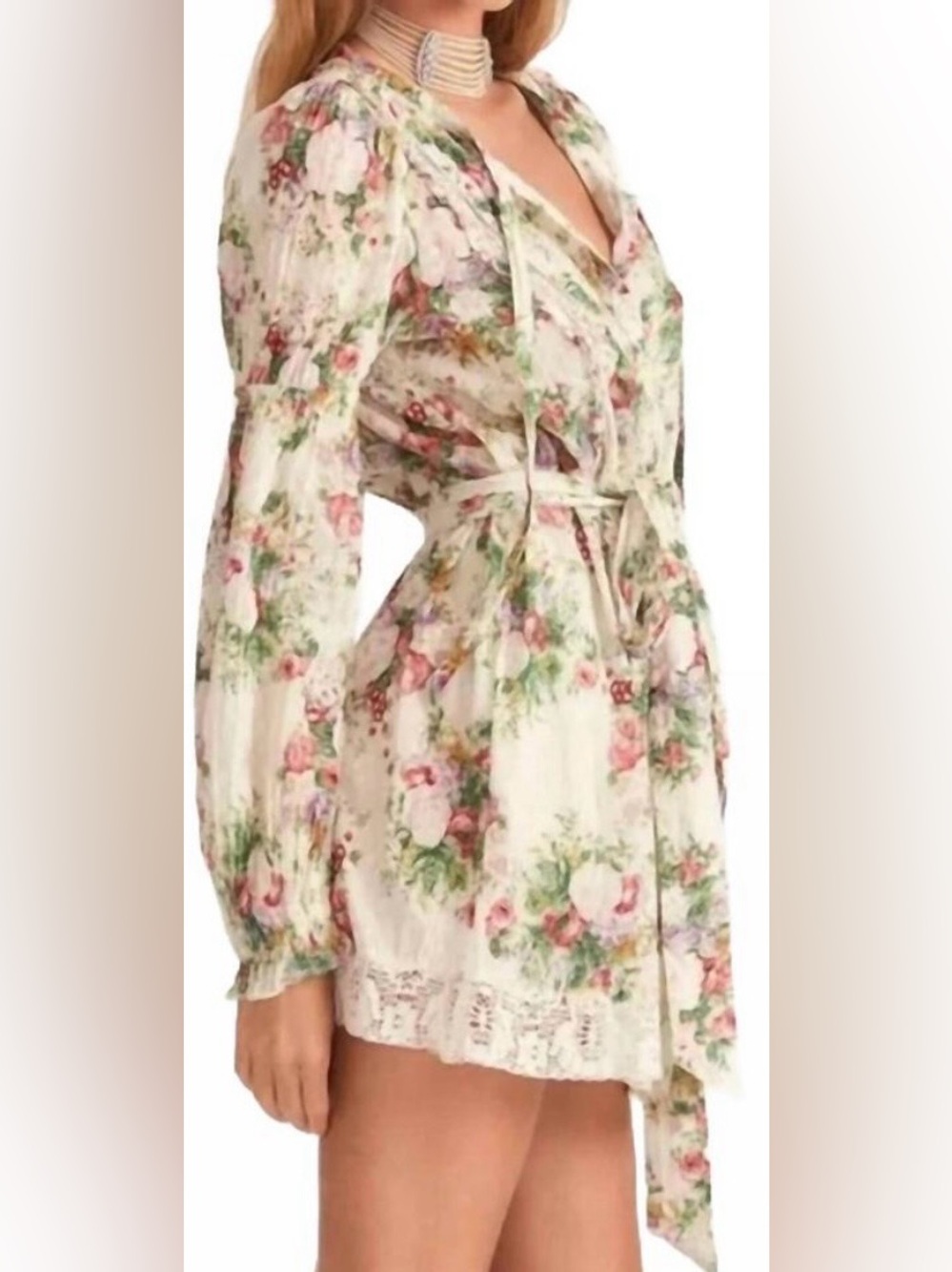LoveShackFancy Cream Floral Lace-Trim, Fria Mini-Dress